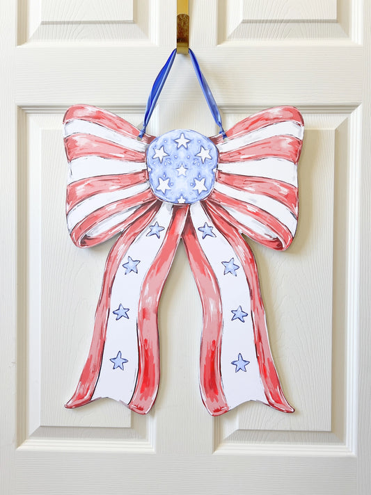 Patriotic Bow Door Hanger - USA 4th of July Memorial America
