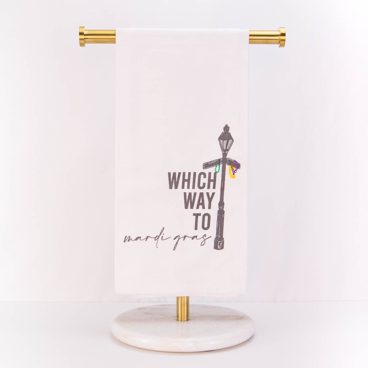Which Way to Mardi Gras Flour Sack Hand Towel White/Gray