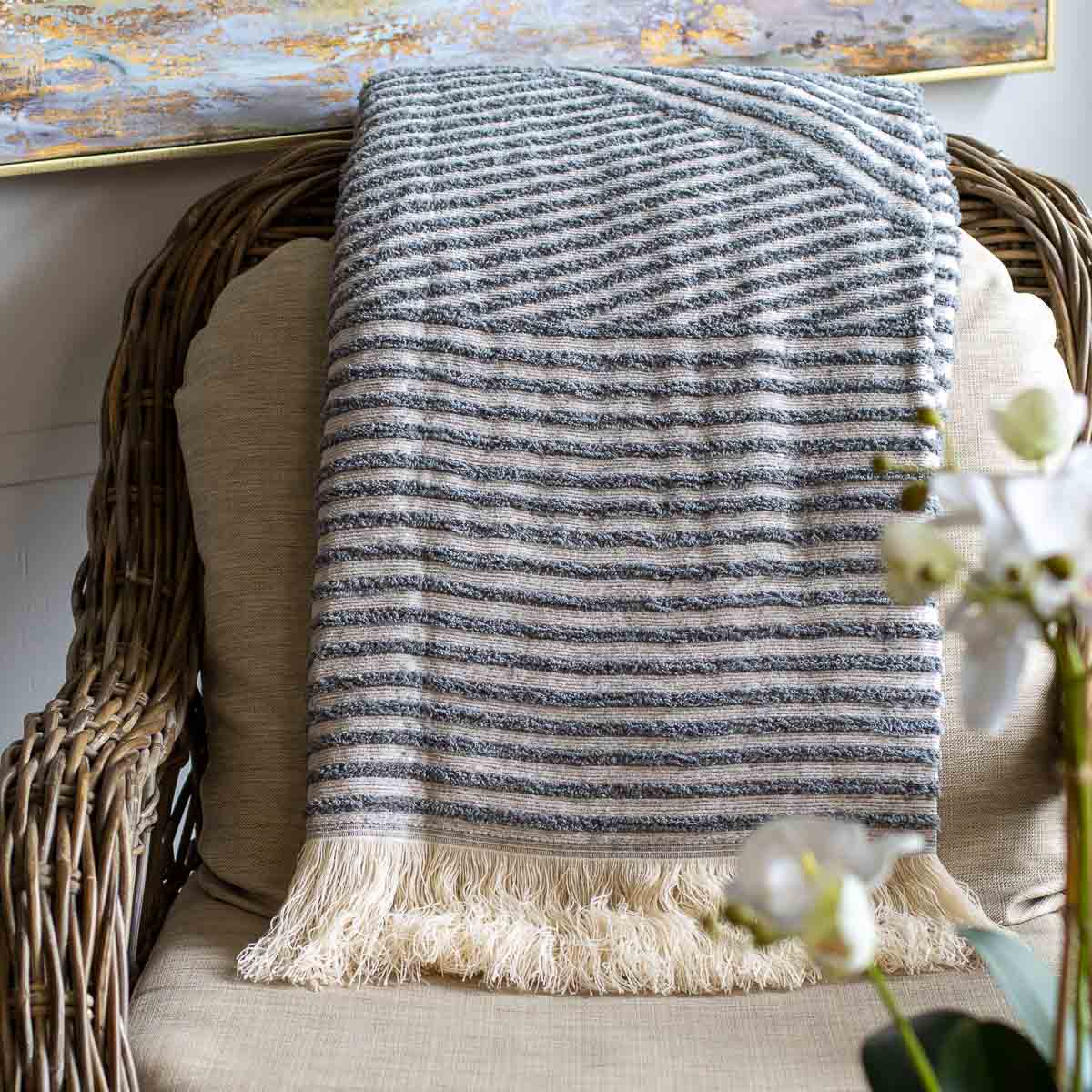Yorkshire Luxe Fringe Throw in Gray