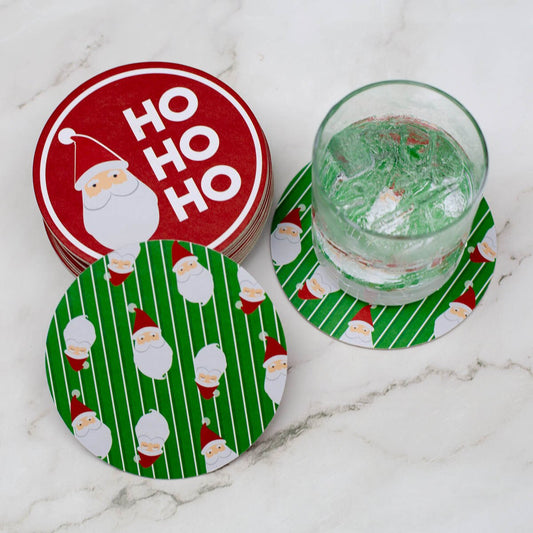 Jolly Santa Reversible Paper Coasters Red/ Green 4x4 Set of 20