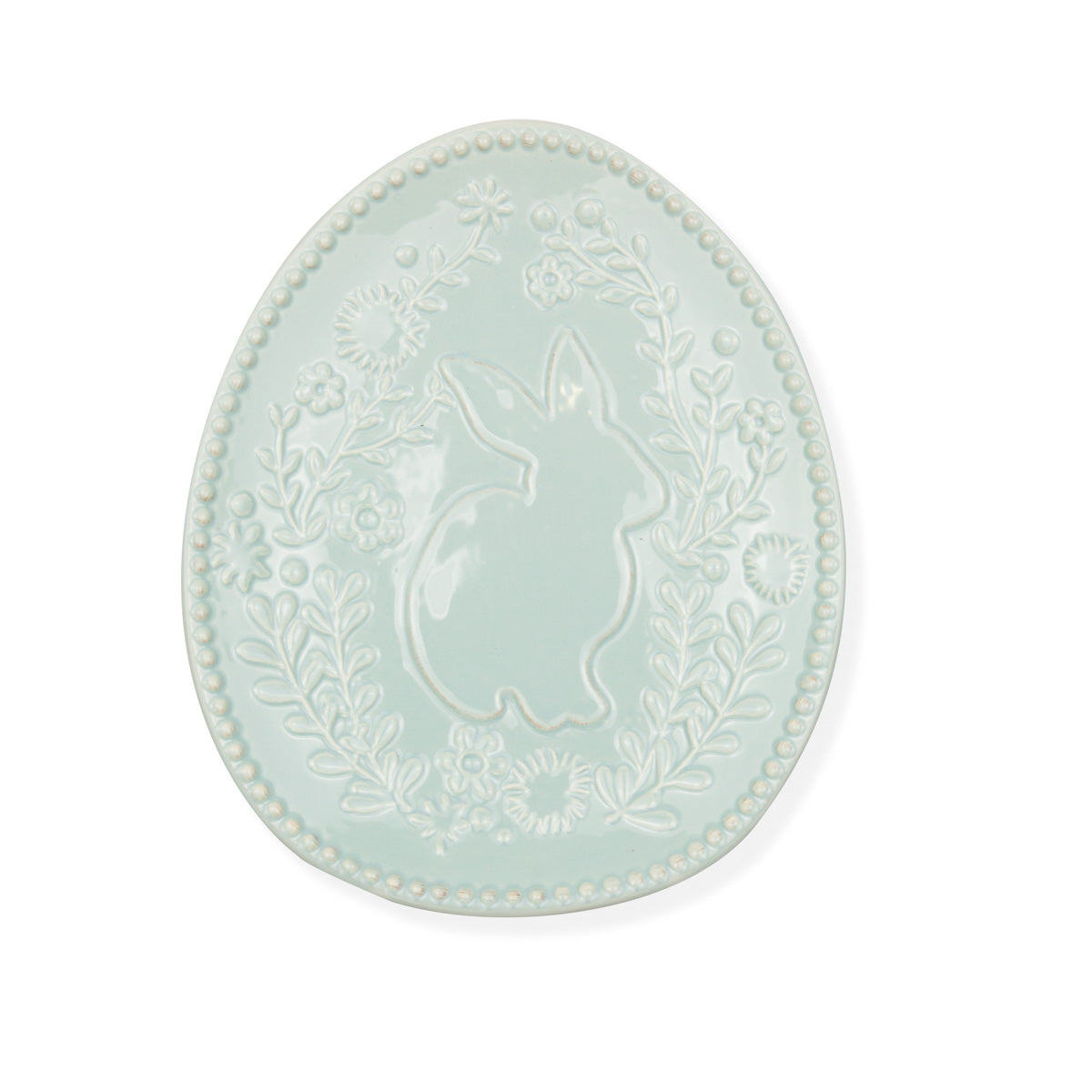 Embossed Floral Bunny Plate in Antique White