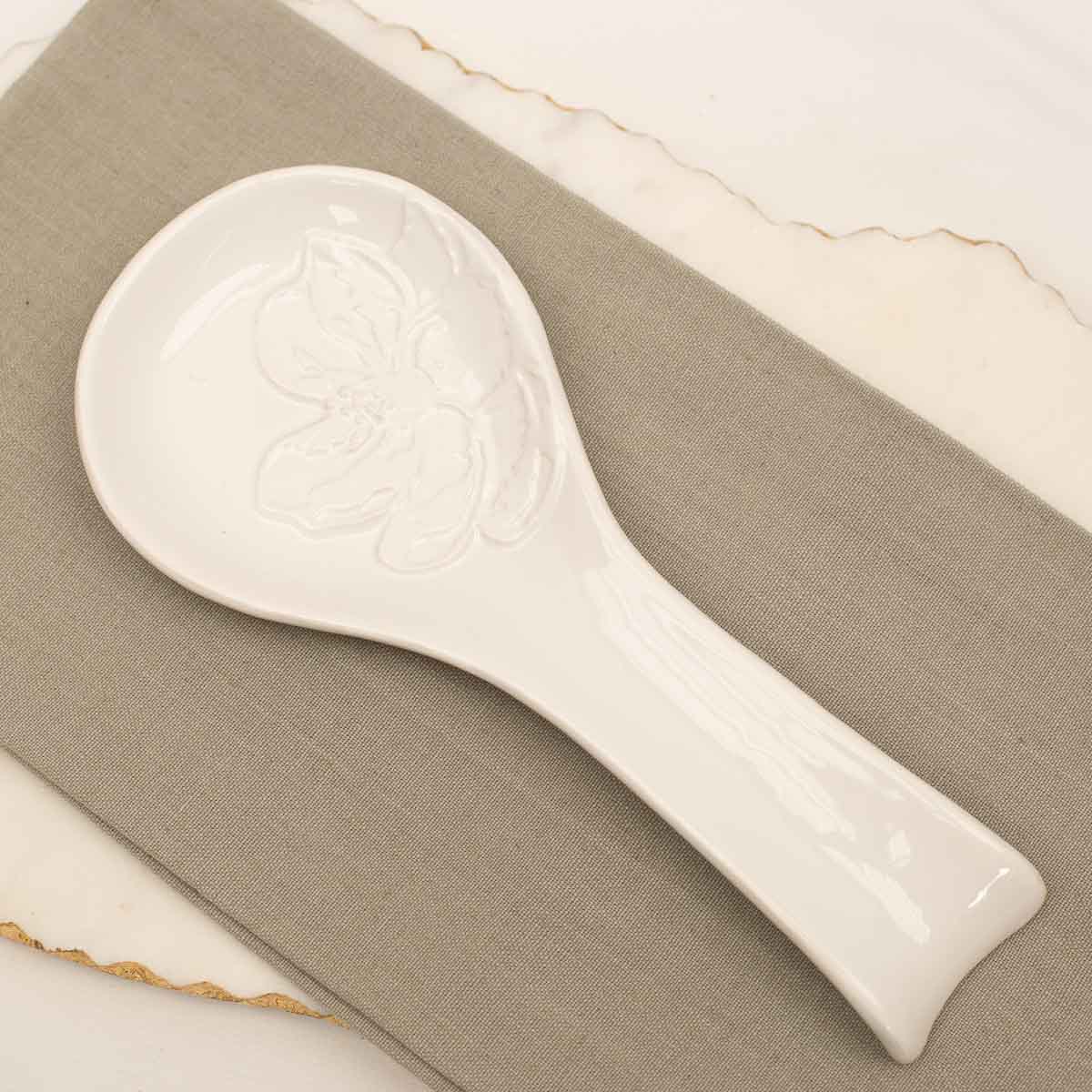 Magnolia Embossed Spoon Rest White