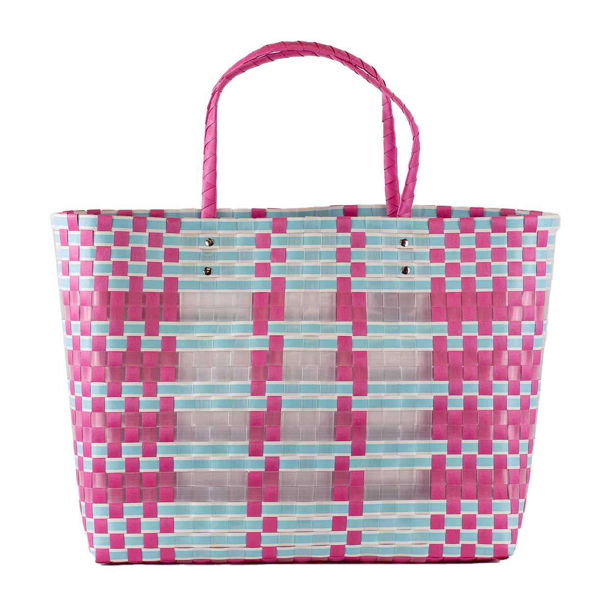 Kimberly Woven Beach Tote In Hot Pink/Aruba Blue