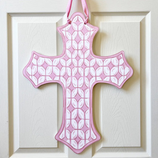 Pink Cross Door Hanger Grandmillenial Lattice Pattern Decor