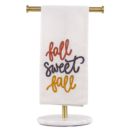 Fall Sweet Fall Hand Towel   White/Orange/Brown/Mustard   20x28