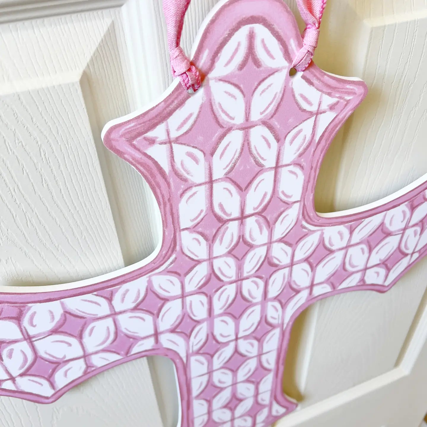 Pink Cross Door Hanger Grandmillenial Lattice Pattern Decor