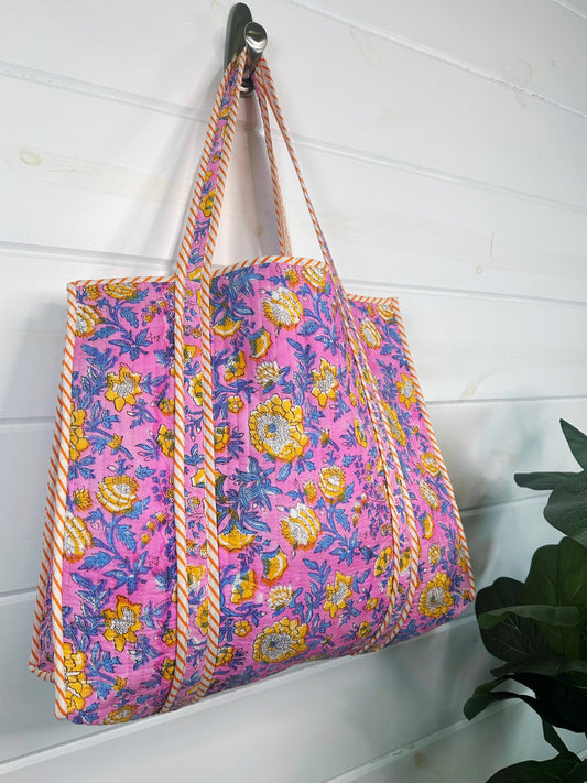 Cotton Quilted Tote Bag | Large Shopping Tote Bags | Floral