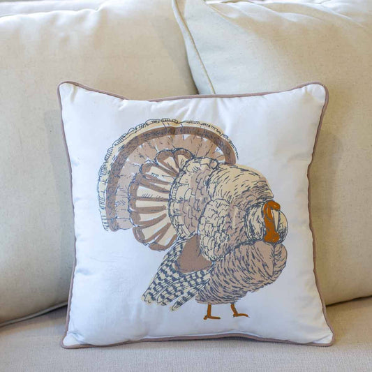 Piedmont Turkey Pillow   Soft White/Brown   16x16