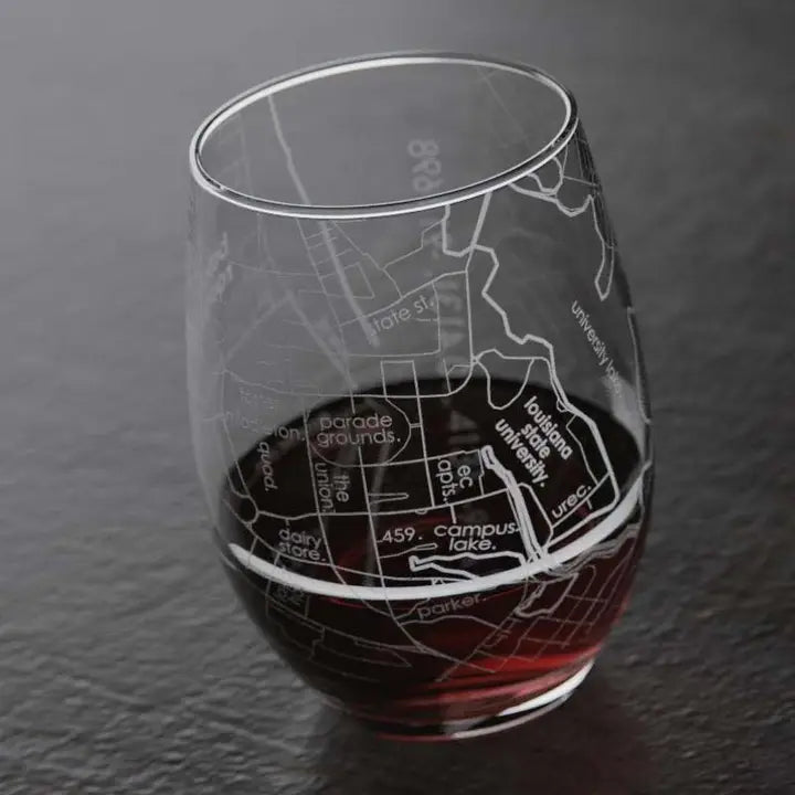 LSU College Town Map Stemless Wine Glass