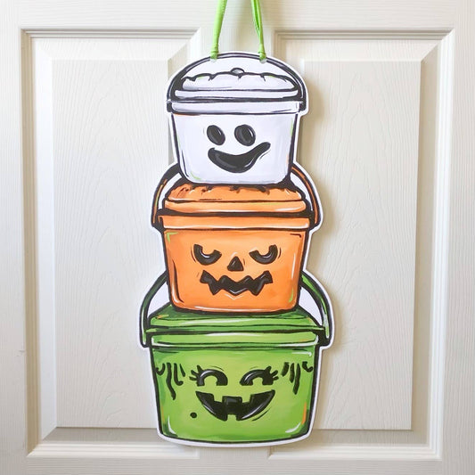 Happy Halloween Buckets Door Hanger Cute Ghost Fall Decor