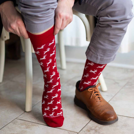 Men's Leaping Deer Socks Red/White One Size