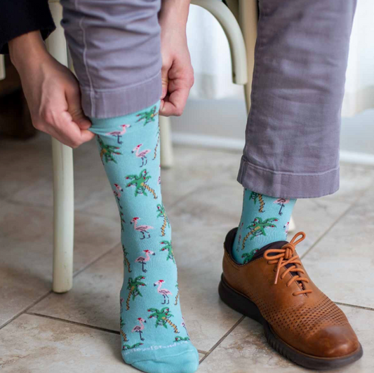 Men's Christmas Flamingo Socks Blue/ Green/Pink One Size