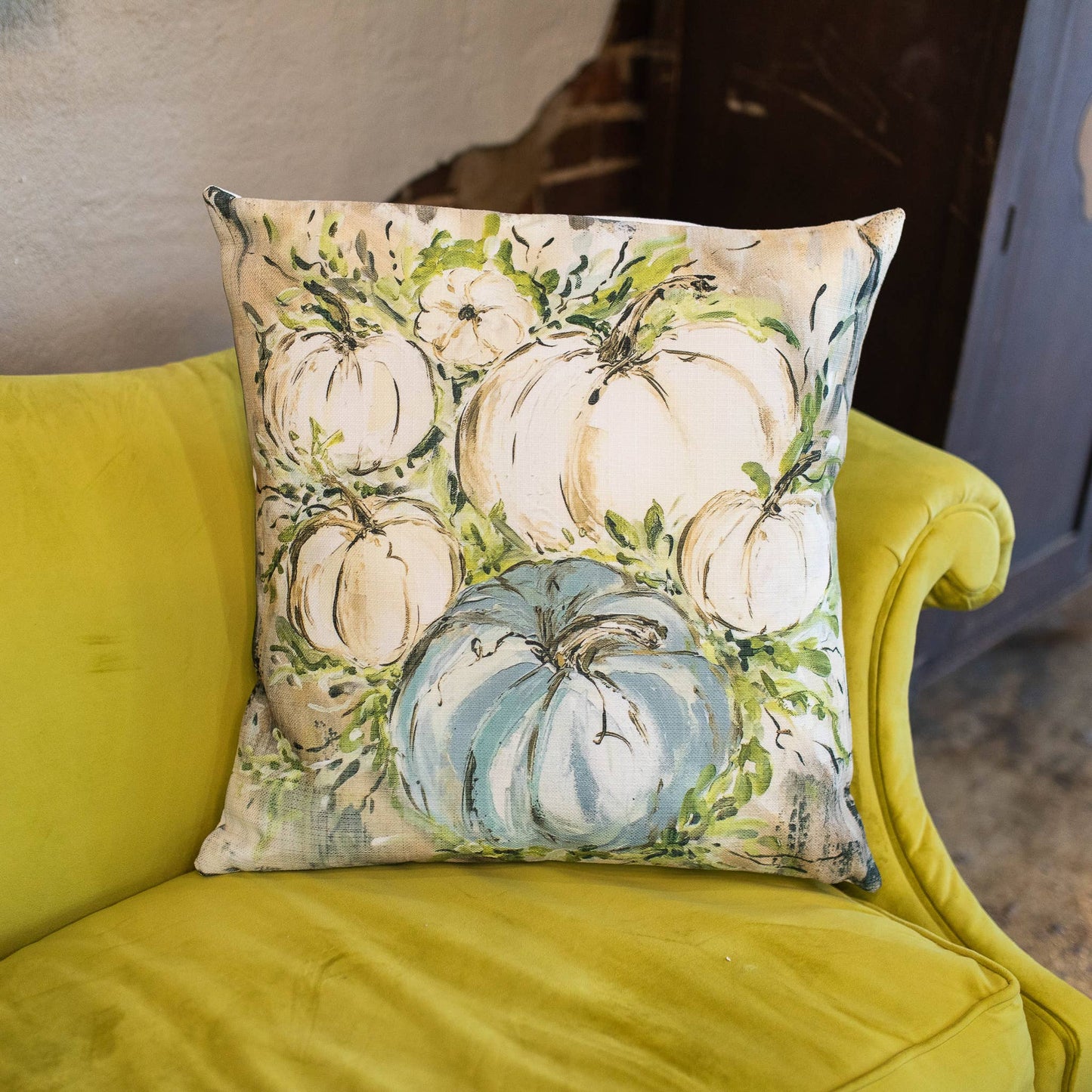 Fall "Blue Cream Pumpkin Patch" Pillow