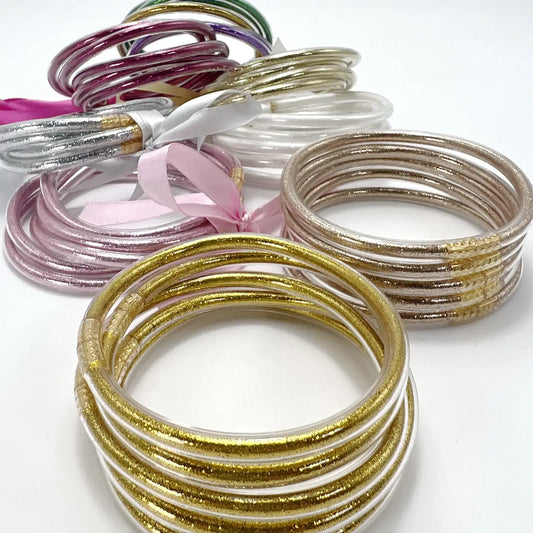 Jelly Tube Glitter Foil Bangle Bracelet Set