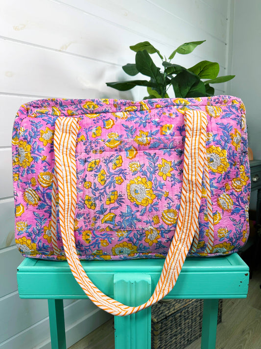Quilted Duffle Bags | Block Print | Weekender Bag | Floral